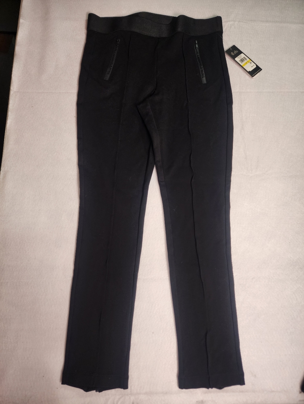 Karl Lagerfeld Zip-Detail Pull-On Pants Black Skinny Ponte Pants Med New - Picture 2 of 10